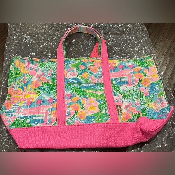 Lilly Pulitzer Mercato Canvas Cotton Tote Bag - Multi Lilly Loves California - Picture 6 of 13
